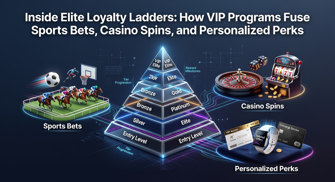 Grafik einer steigenden Loyalty-Leiter mit Symbolen für Sportwetten, Casino-Spiele und VIP-Perks wie Jet und Luxusuhren